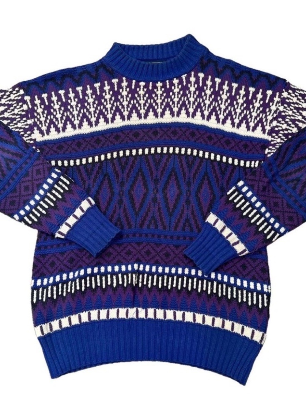 Vintage Ralph Lauren CHAPS Pure Quality Sweater M 100% Cotton USA Purple Blue